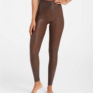 SPANX Brown Faux Leather Snakeskin High-Waisted Leggings. XS